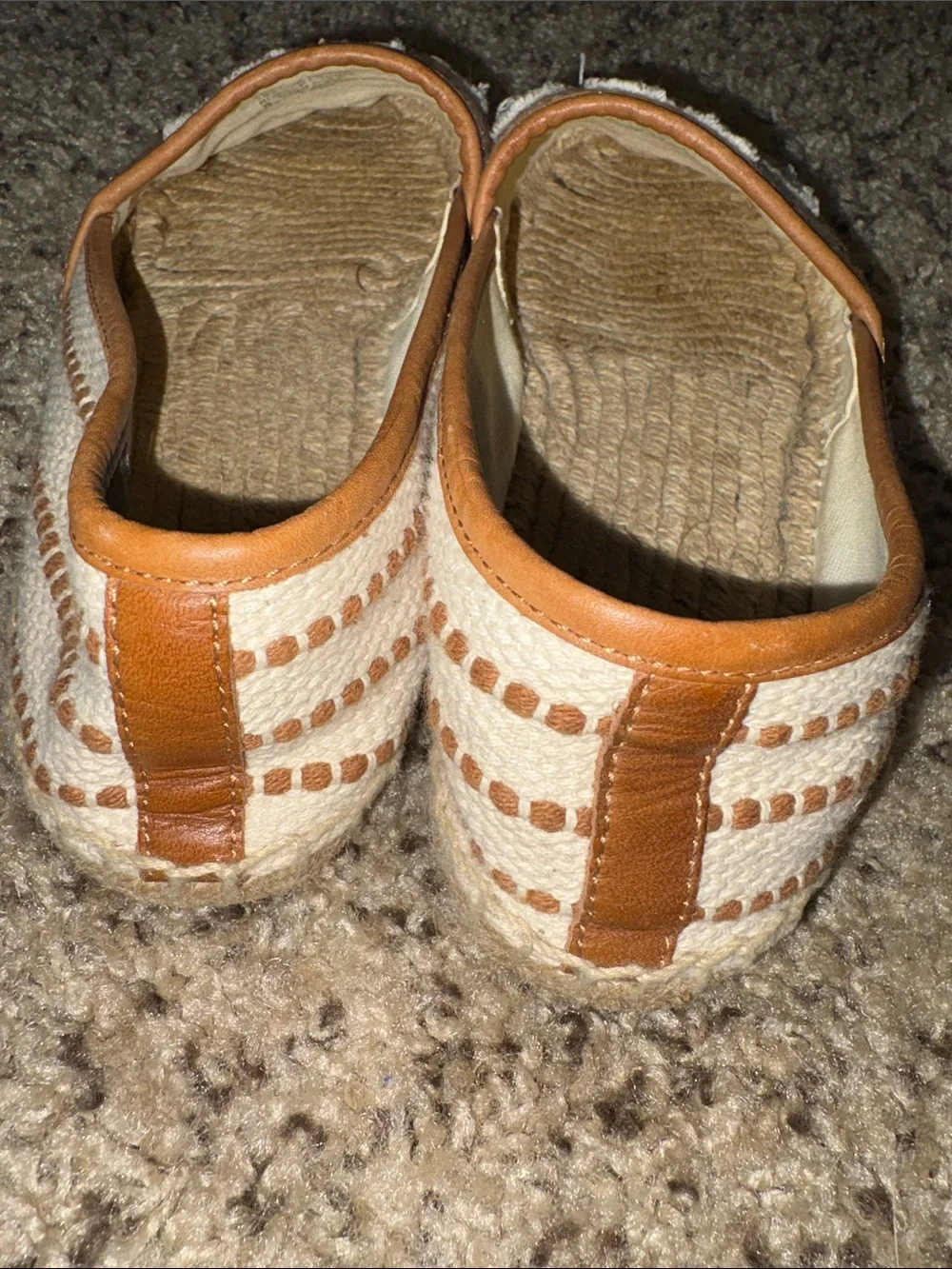 Tory Burch Shaw espadrille flats tan & white 8.5